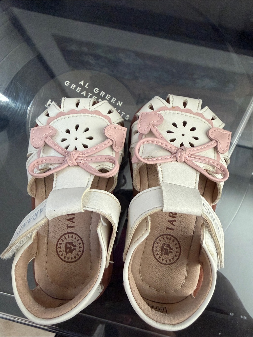 Kids White and Pink Heart Bow Leather Sandals